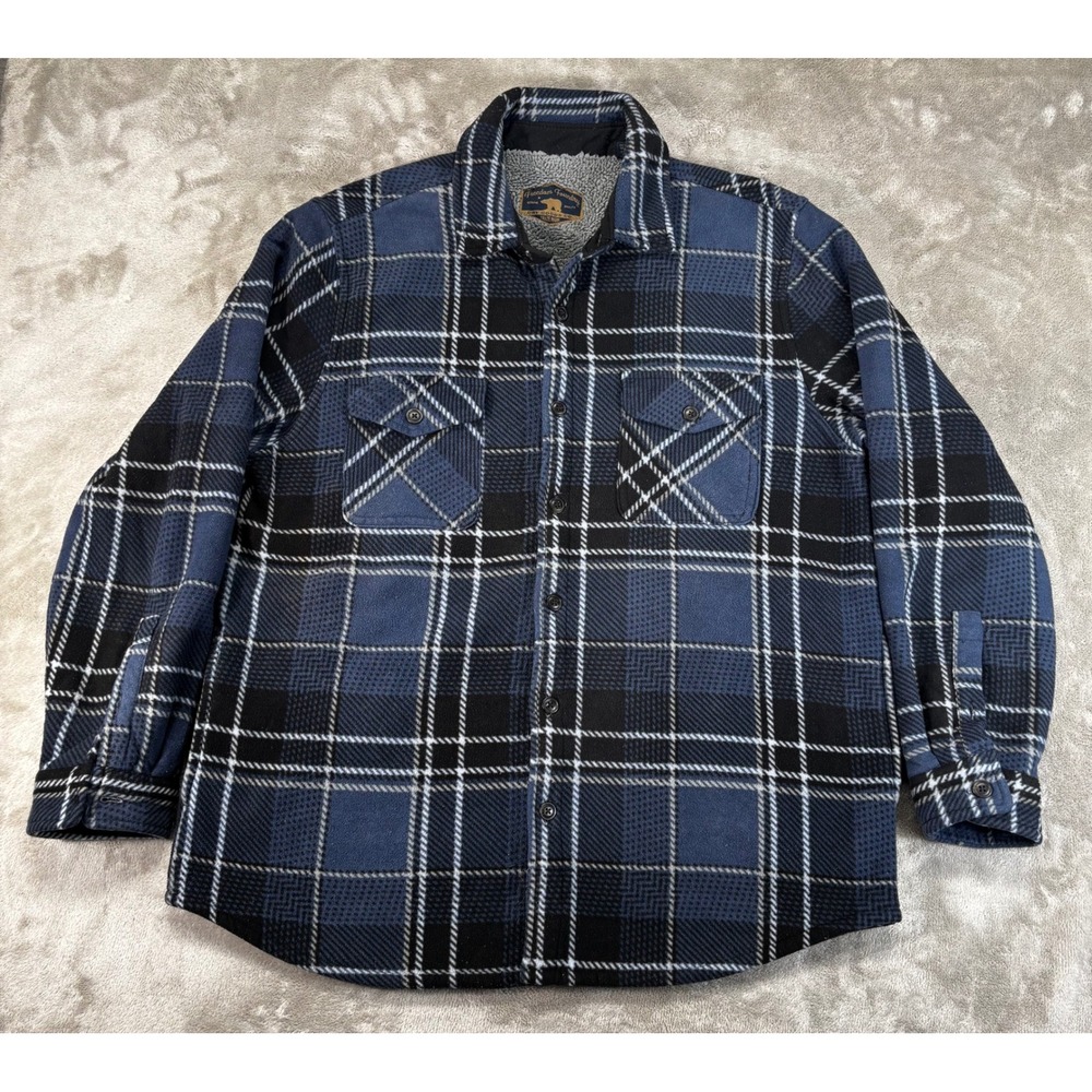 Freedom‎ Foundry Shirt Jacket Mens XL Blue Black Plaid Excellent Sherpa Lined